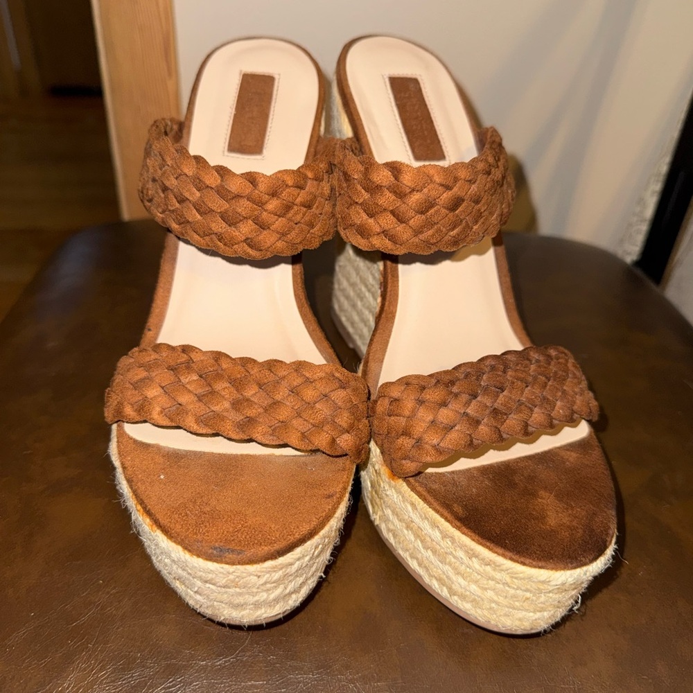 Braided Tan Wedge Sandals